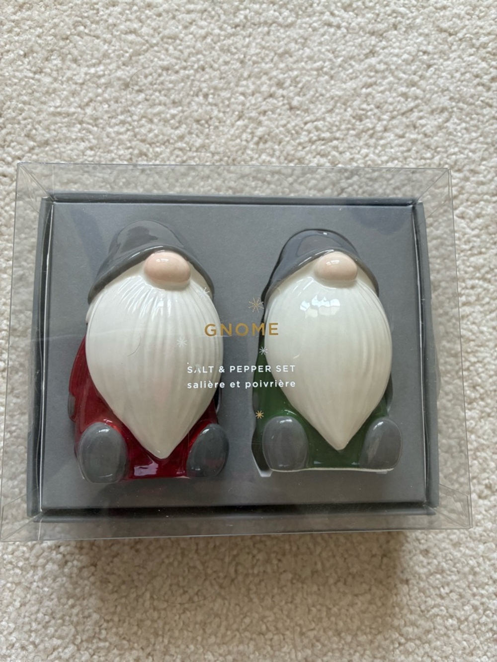 Pottery Barn Gray Gnome Salt & Pepper Box
